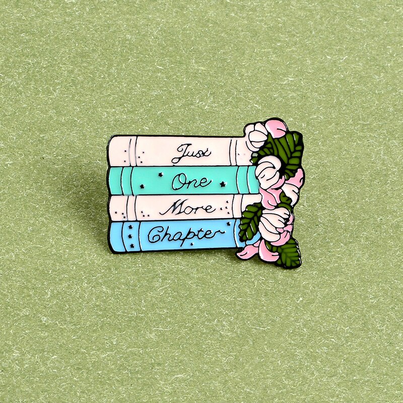 Ghim Cài Áo In Chữ Just One More Chapter Books and Flower Read More Tráng Men Dùng Làm Quà Tặng