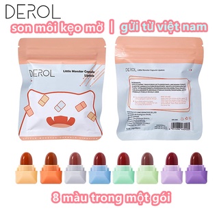 Set 8 son môi DEROL mini hình viên kẹo họa tiết quái vật dễ thương