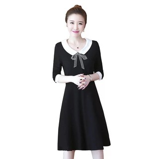 Váy Bầu Đen Cổ Trắng Thắt Nơ