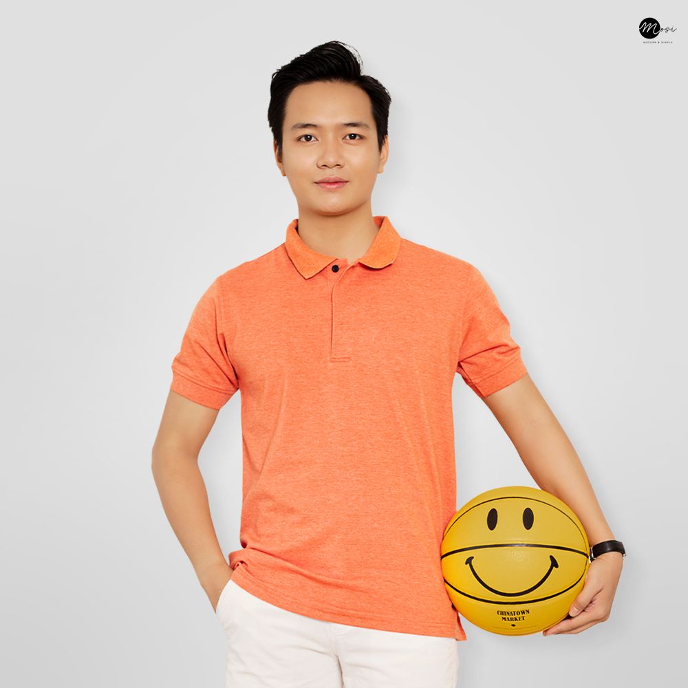 Áo thun nam Polo phối viền cao cấp Palazzo cổ bẻ chất liệu cotton thoáng mát trẻ trung động màu cam đất