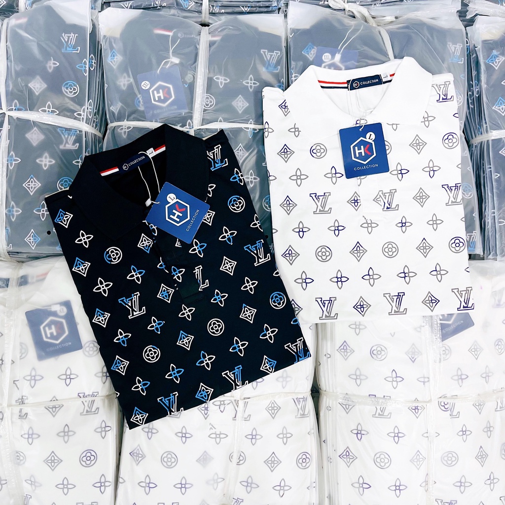 Áo thun nam nữ cổ trụ in họa tiết LV full, áo chất cotton thoáng mát thời trang hot trend giá rẻ