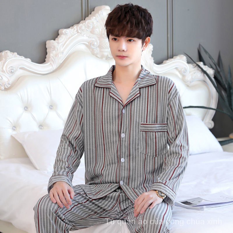 Bộ đồ ngủ pijama cotton tay dài thời trang xuân thu cho nam trung niên 6CHI