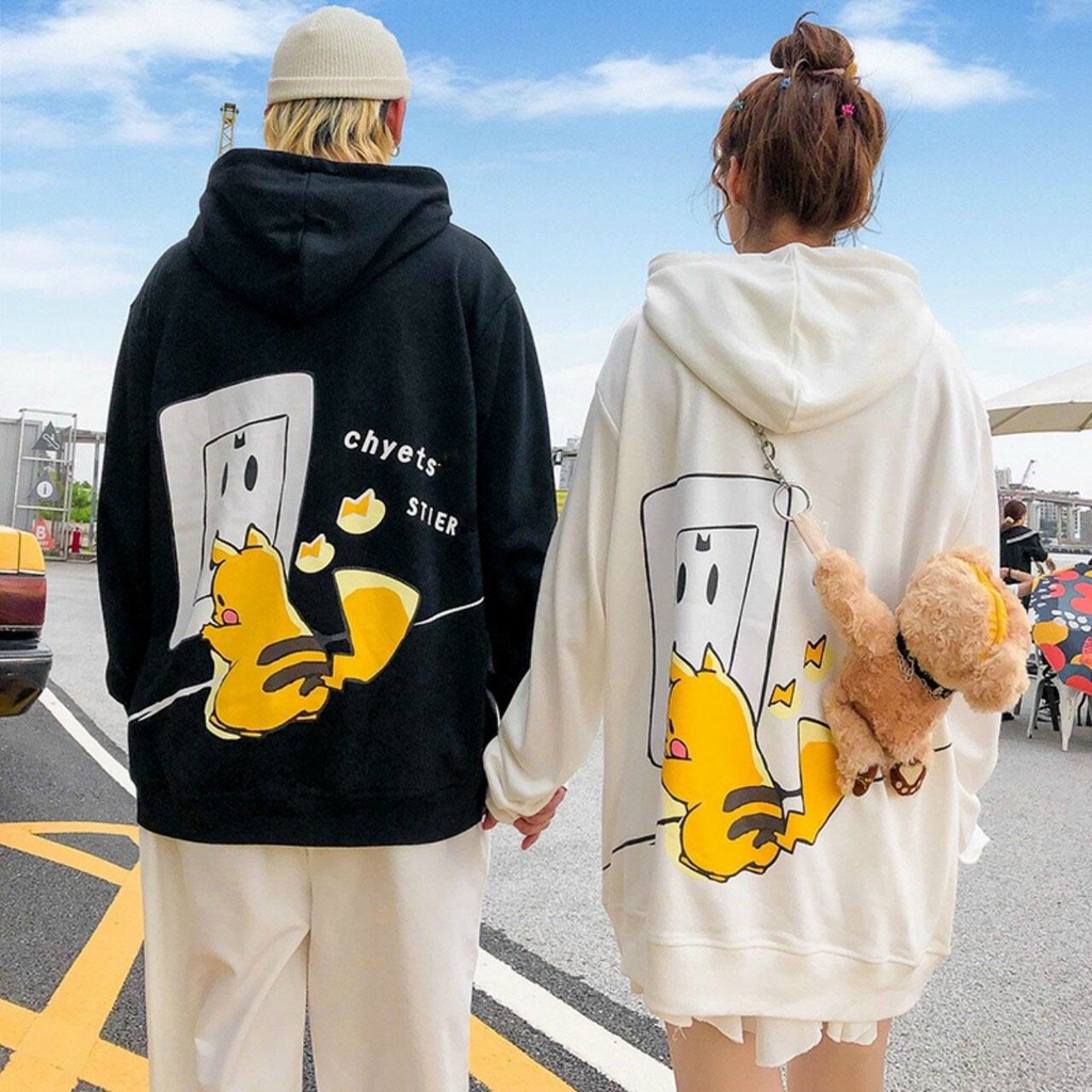 Áo khoác hoodie form rộng nam nữ thời trang logo pikachu ổ điện độc đáo phong cách thời thượng mới
