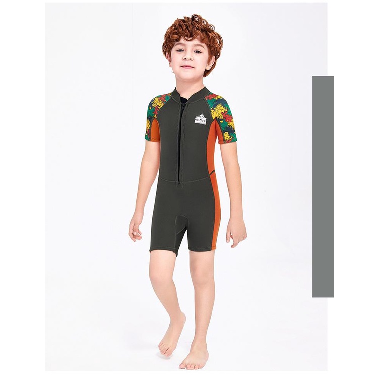 Bộ đồ bơi bé trai giữ nhiệt DIVE &amp; SAIL cao su non dày 2.5mm phối hình lá dây kéo phía trước tiện lợi M150606K