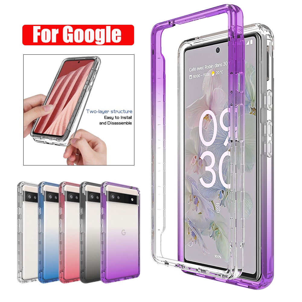 Transparent Case For Google Pixel 7 6 Pro 6A 5A 4A 5G Casing PC+TPU Gradient Color Shockproof Back P