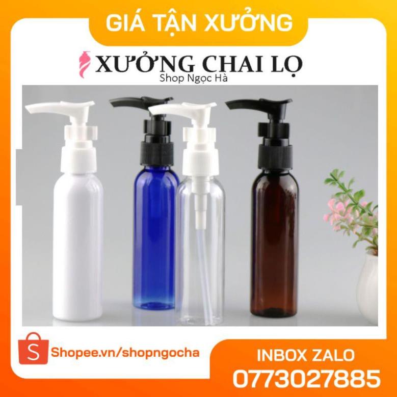 Chai Chiết Mĩ Phẩm ❤ GIÁ TỐT NHẤT ❤ Chai nhựa pet vòi nhấn sữa tắm 50ml,100ml chiết mỹ phẩm , phụ kiện du lịch