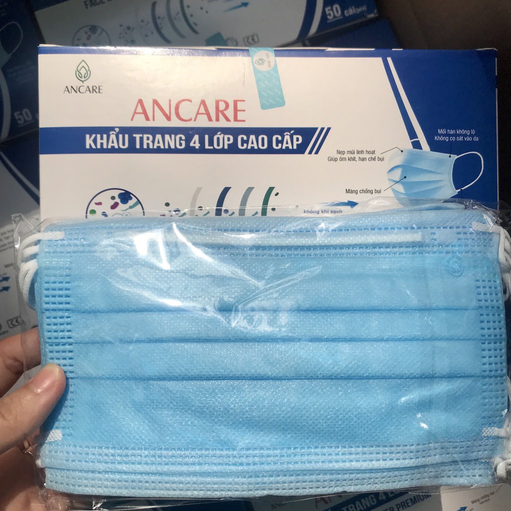 [GIÁ TỐT] Hộp 50 cái Khẩu Trang Y Tế ANCARE 4 Lớp Kháng Khuẩn