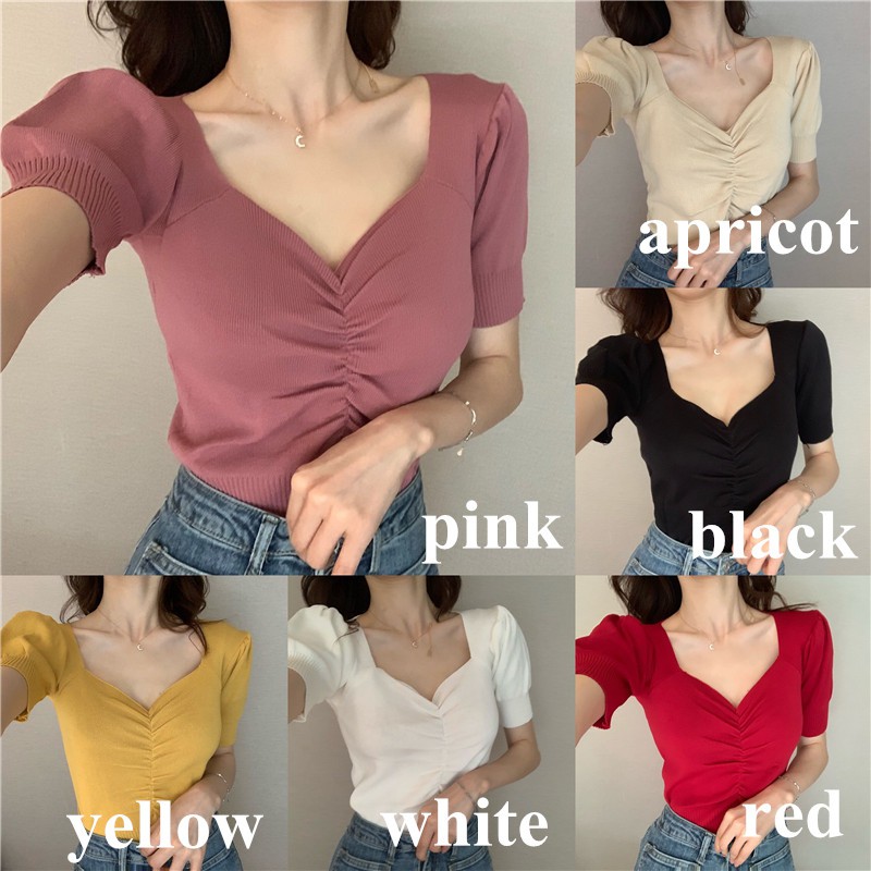 SUXI Áo kiểu tay phồng phong cách Hàn Quốc thanh lịch dành cho nữ