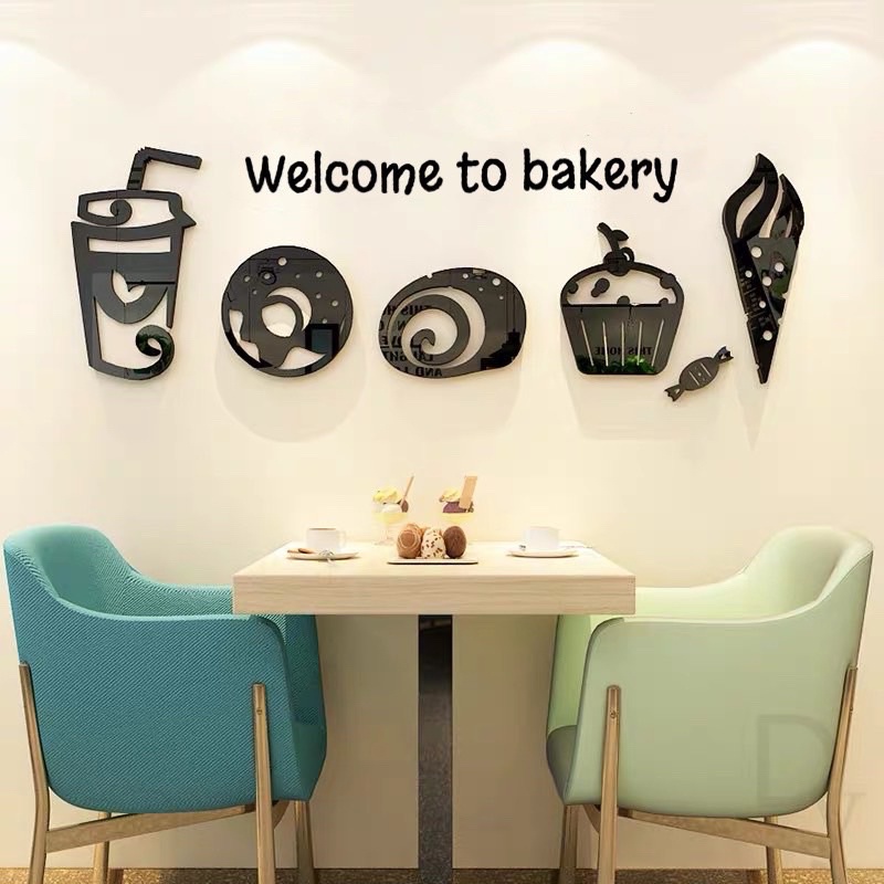 Tranh dán tường mica dán nổi bánh ngọt trang trí tiệm bánh