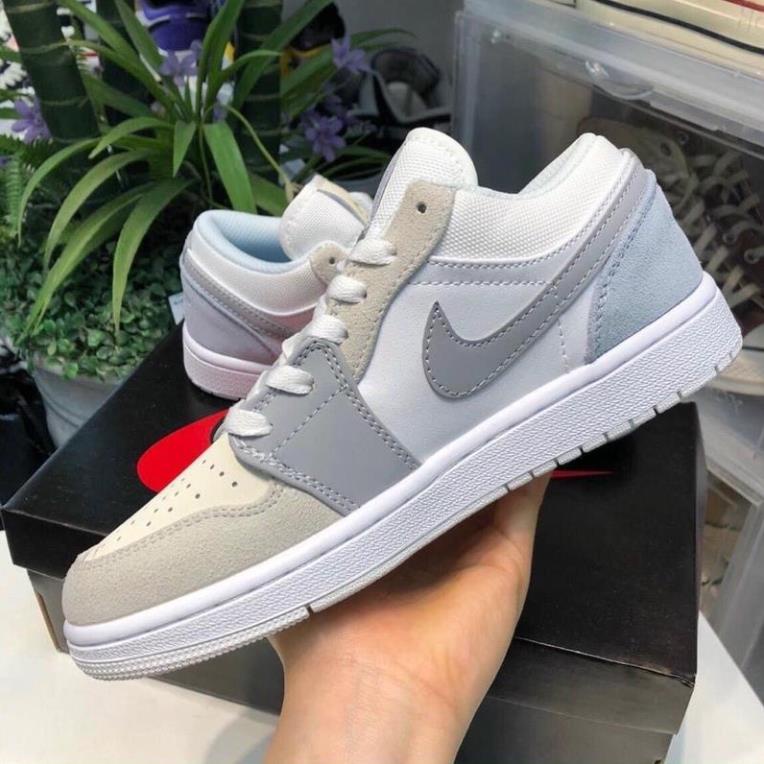 Giày Sneaker Nam Nữ Nike Jordan Low Paris JD1 xám xanh cổ thấp kiểu dáng thể thao jodan 1 phối trắng vàng full bill box