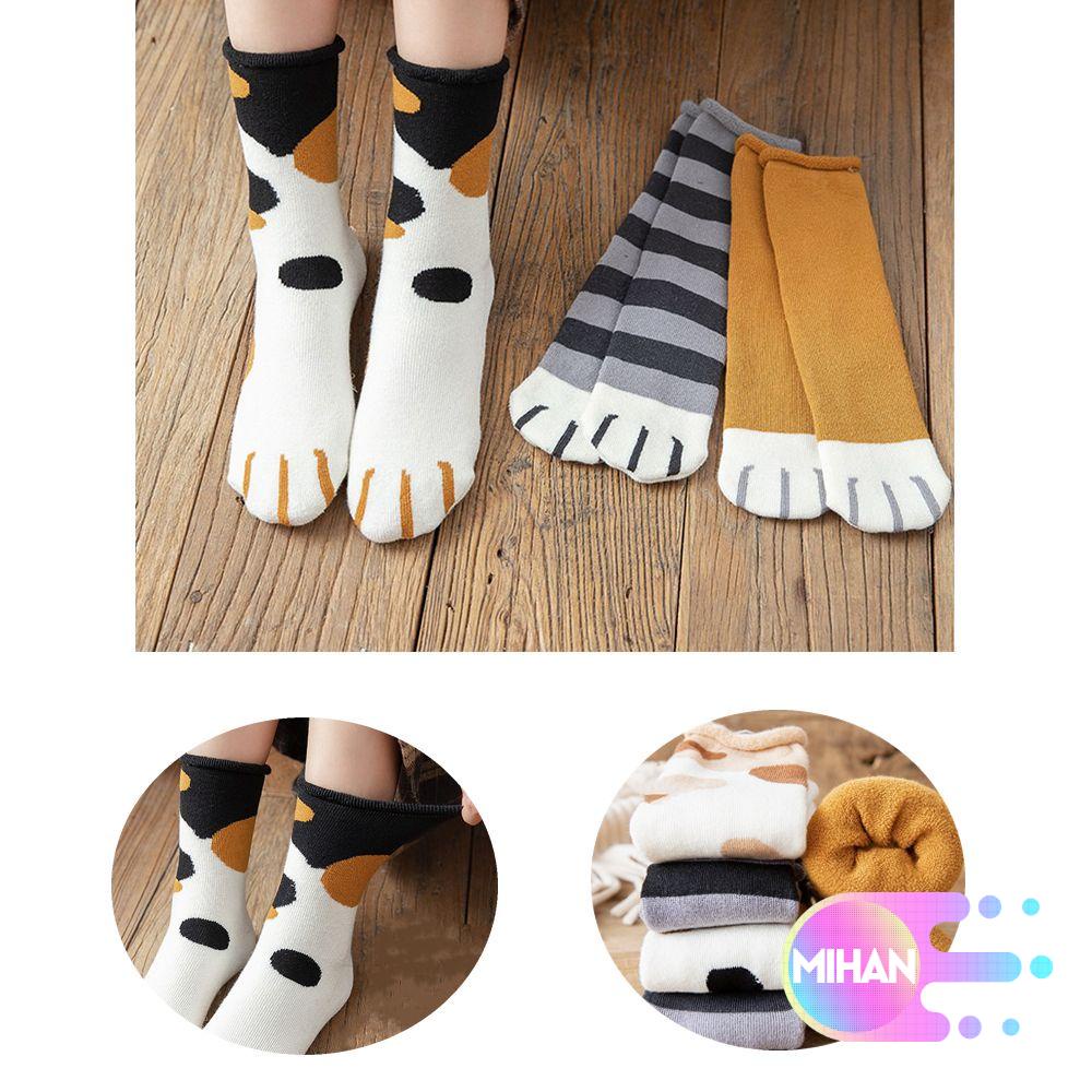 Vớ cotton dày mềm mại in họa tiết dấu chân mèo giữ ấm mùa đông xinh xắn dành cho nữ