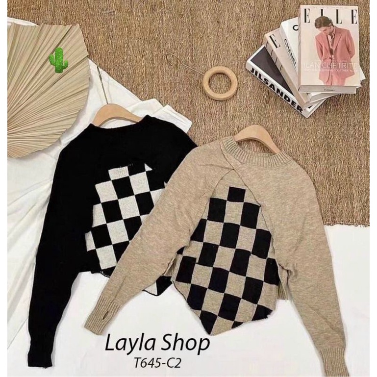 video ảnh thật ,Set áo croptop caro 2 dây chéo kèm áo khoác len tay dài tiểu thư thời trang mùa thu phong cách hàn
