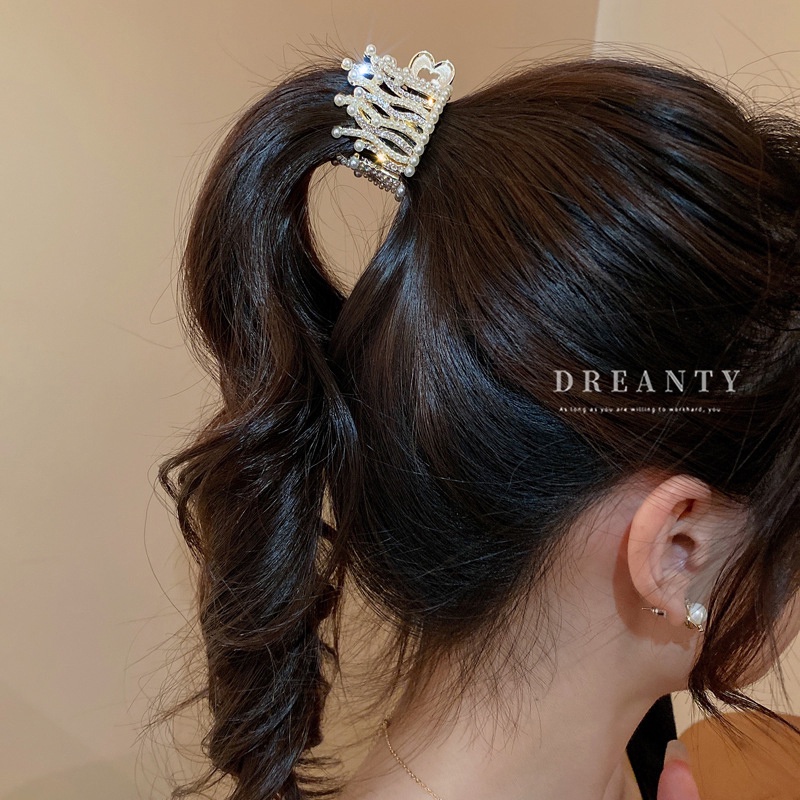 Kẹp Tóc Hình Vương Miện Đính Ngọc Trai Giả Thời Trang