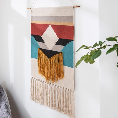 Thảm Treo Tường Bằng Cotton Phối Tua Rua Phong Cách Bohemian Độc Đáo Trang Trí Nhà Cửa