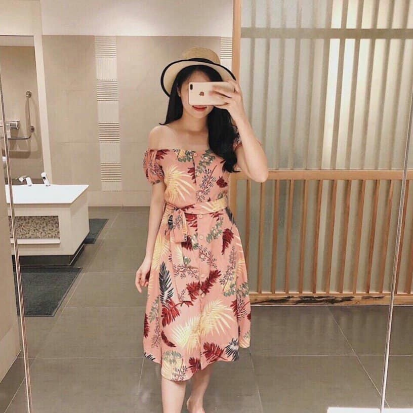 Đầm dáng suông tay con in lá sắc màu eo cột nơ so hot MP634🎀(1MÀU)- kèm hình chụp thật sp 💯