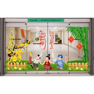 Decal trang trí cửa kính dán tường tết rộn ràng PK645 (Kích thước 220x240cm)