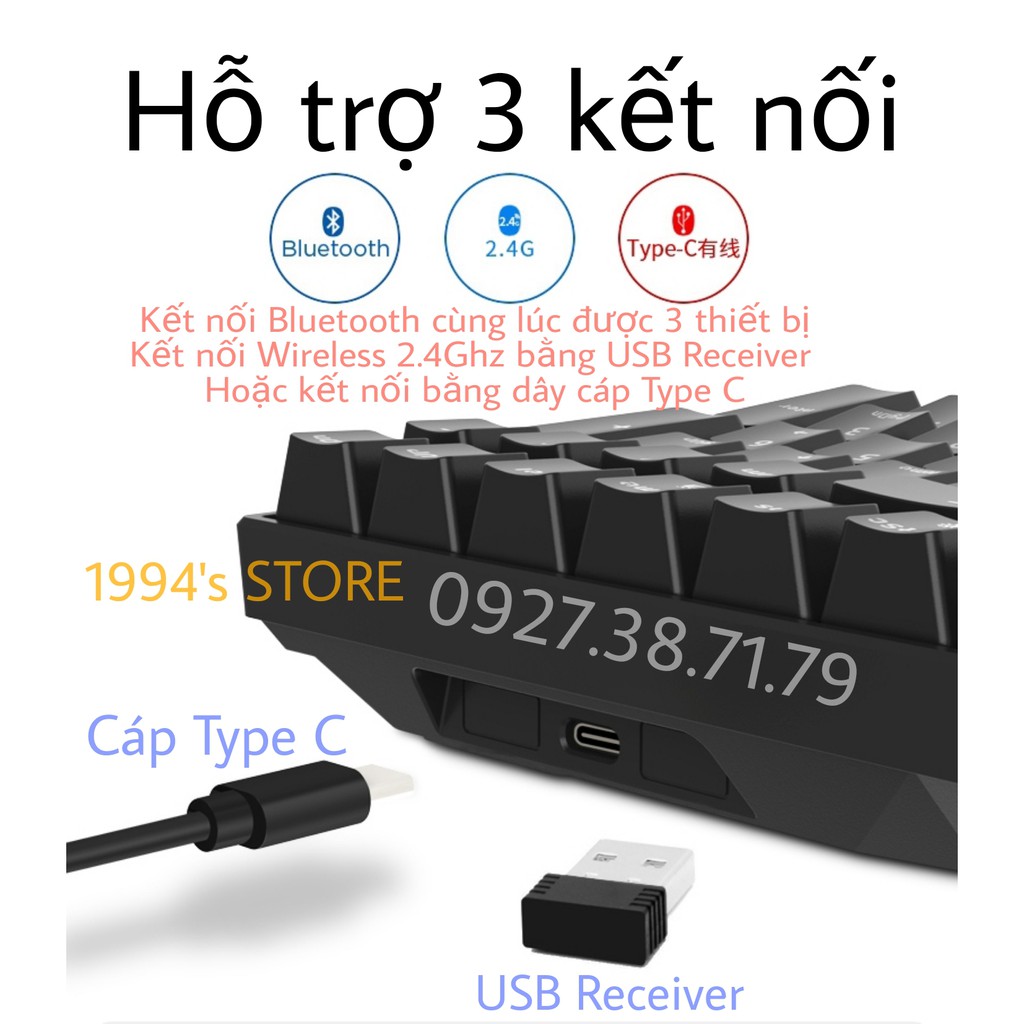 RK100 Version 4 HOTSWAP - Bàn phím cơ không dây RK100 RK860 RGB Bluetooth 5.1 + Wireless 2.4G + Type C + Phần mềm Custom