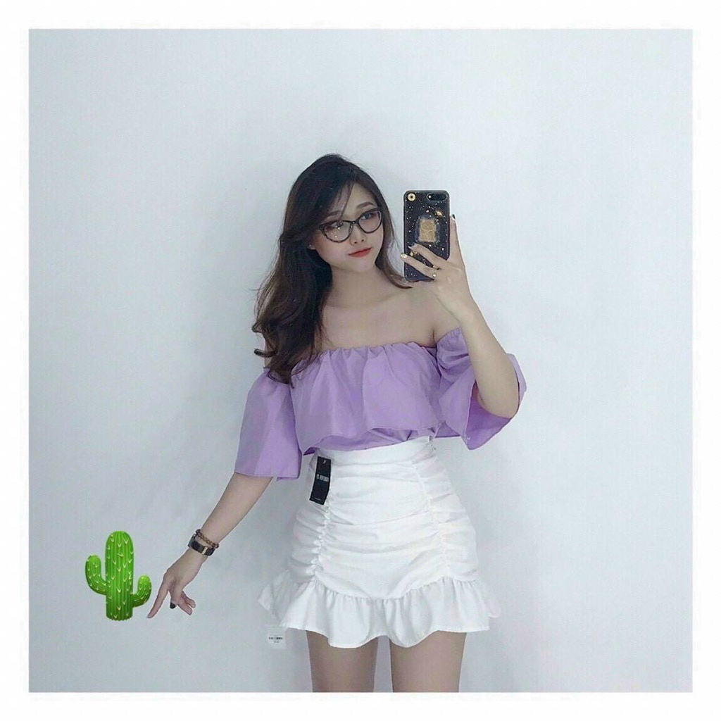 Áo sơ mi kiểu, bẹt vai bèo cho nữ mặc đi chơi màu đẹp, siêu dễ thương