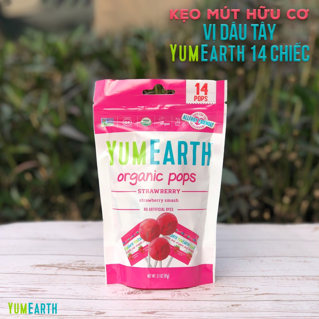 Kẹo mút hữu cơ vị dâu tây Yumearth 14 chiếc