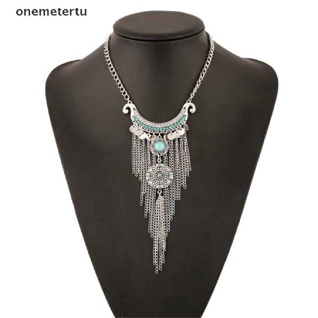 Vòng cổ Dài Tua Rua Đính Đá Ngọc Lam Phong Cách Gypsy Cổ Điển