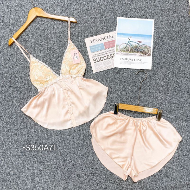 Set Bộ Đùi Nữ Mặc Nhà Mặc Ngủ, Set Bộ Ngủ Lụa Cao Cấp Quần Short Áo 2 Dây Ren Ngực Mã 179