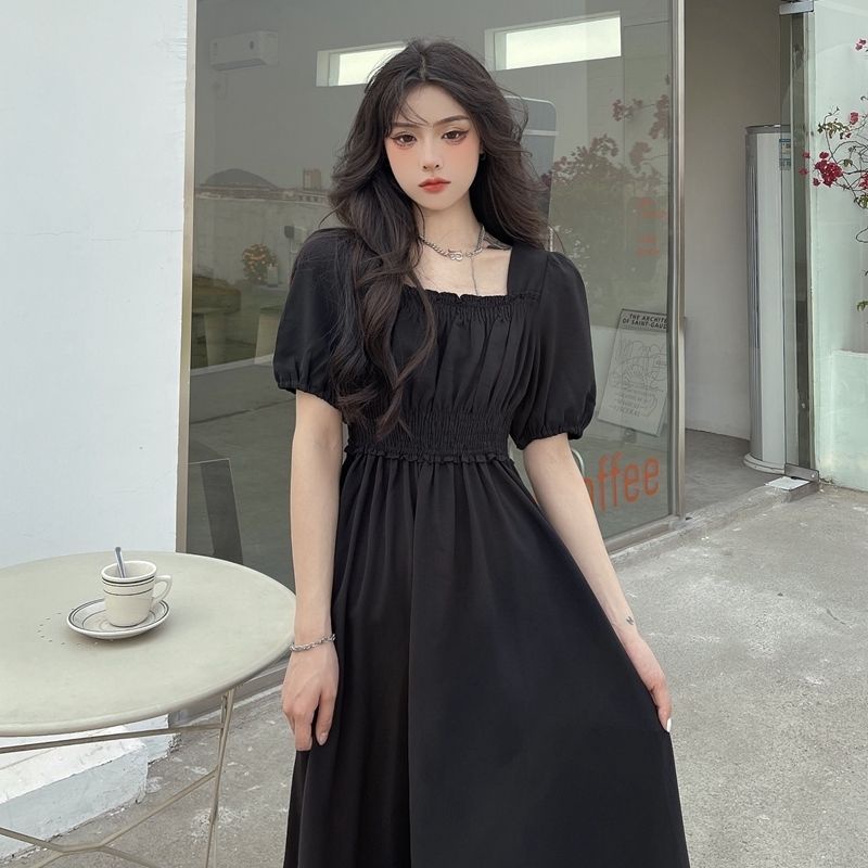 Đầm cổ vuông tay phồng thiết kế mới thời trang theo phong cách pháp cho nữ