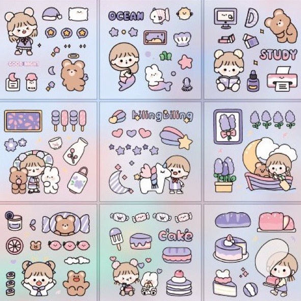 Bộ Sticker hình dán dễ thương sáng tạo và giấy bộ nhãn dán trang trí dễ thương phong các Hàn Quốc