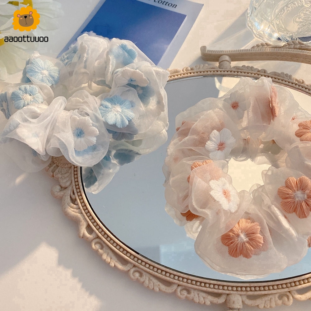 Dây Buộc Tóc Phối Hoa Thêu Thanh Lịch Cho Nữ