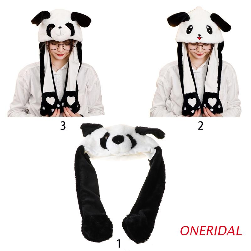 Mũ nhồi bông hình gấu trúc 3D dễ thương giữ ấm với tai có thể chuyển động được cho người lớn và trẻ em