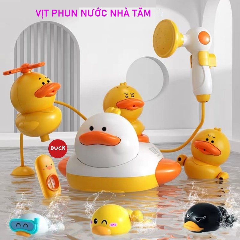 Đồ Chơi Vịt Phun Nước, Đồ Chơi Nhà Tắm: gia đình vịt phun nước 4 chế độ+ kèm vòi sen cho bé vui tắm mỗi ngày