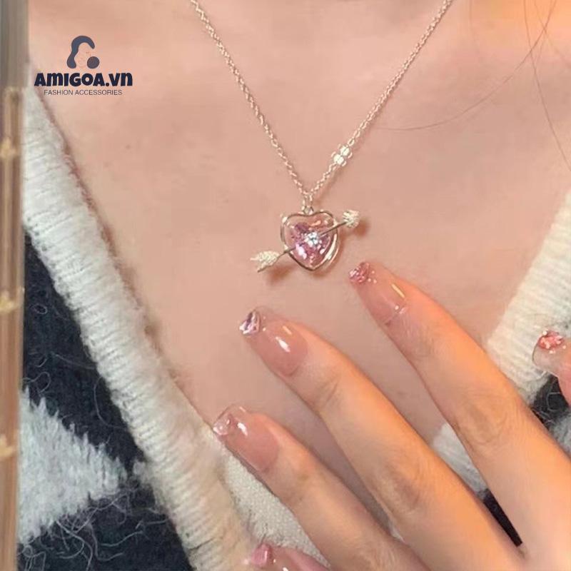 ✨✨Thời Trang Vòng cổ Hợp Kim Mặt Trái Tim Đính Đá Pha Lê