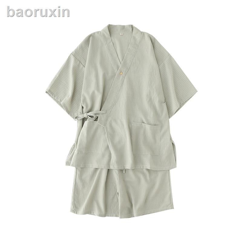 Muji Bộ Đồ Ngủ Kiểu Kimono Nhật Bản Kẻ Sọc Thiết Kế Xinh Xắn Cho Các Cặp Đôi