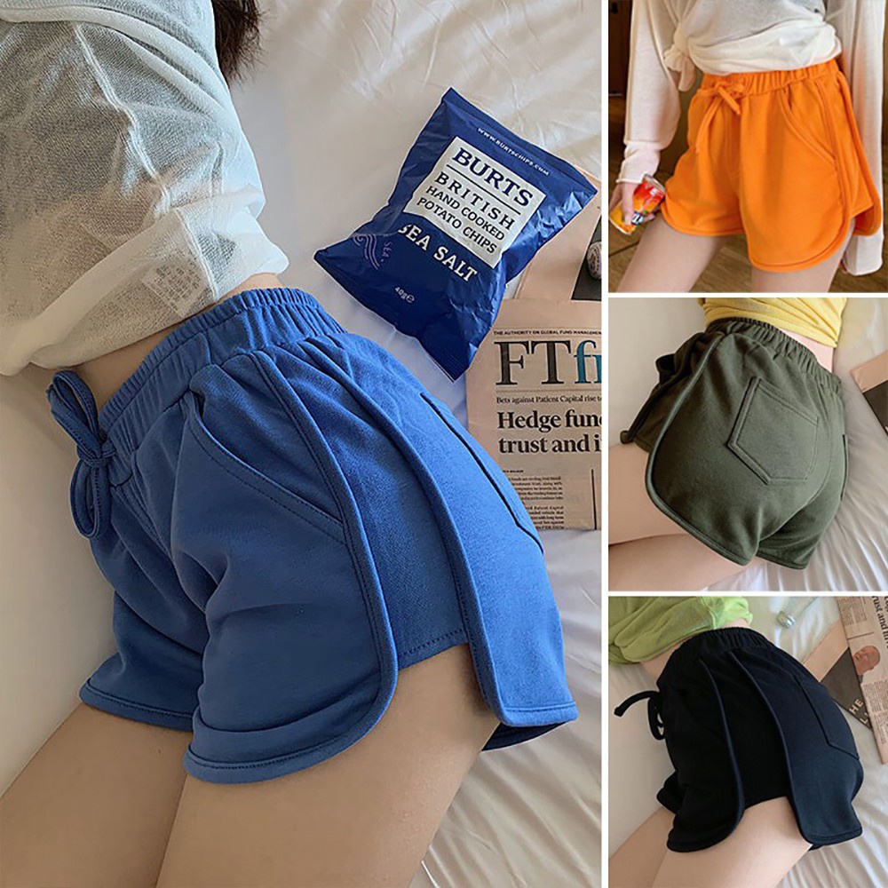 Quần short nữ cạp cao màu trơn đơn giản thoải mái