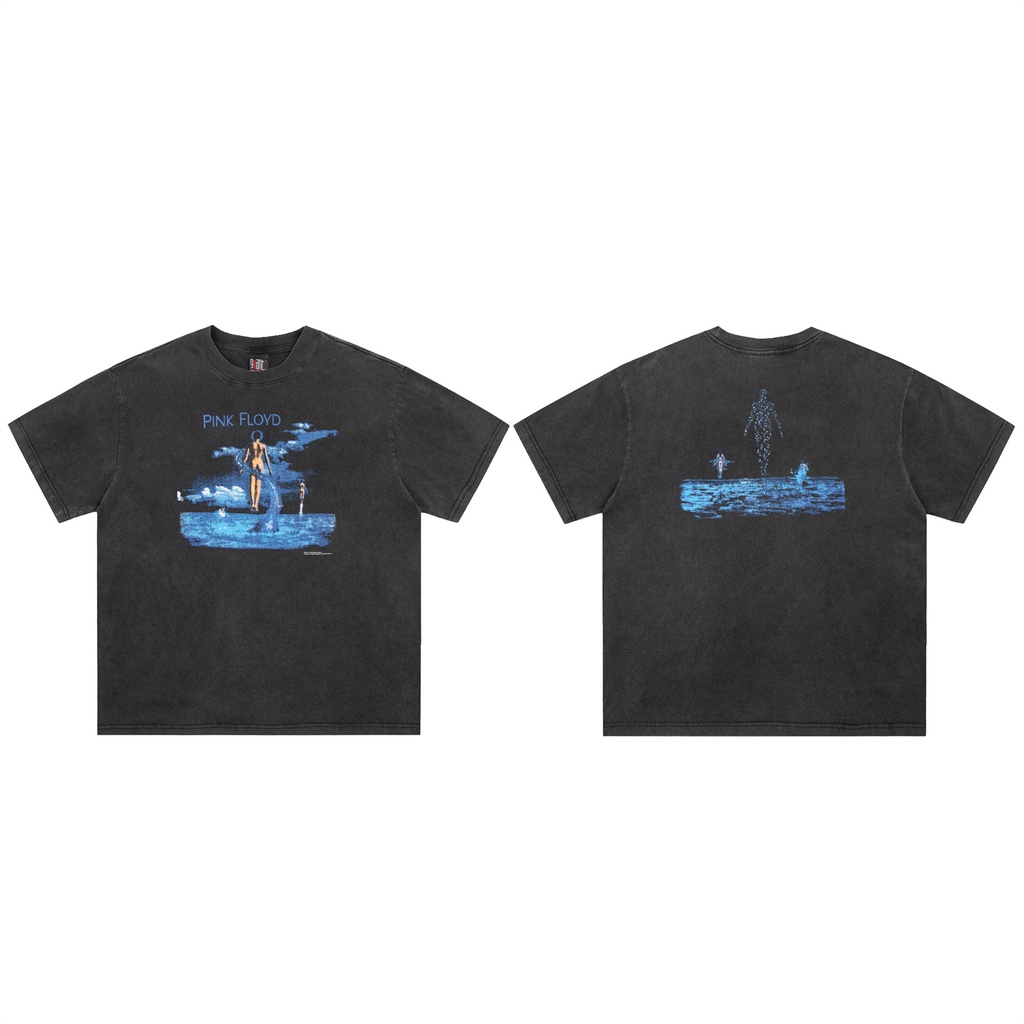 Áo thun hình nhóm nhạc Pink Floyd biển vải sờn ngắn tay dáng rộng phong cách retro thường ngày cho cặp đôi