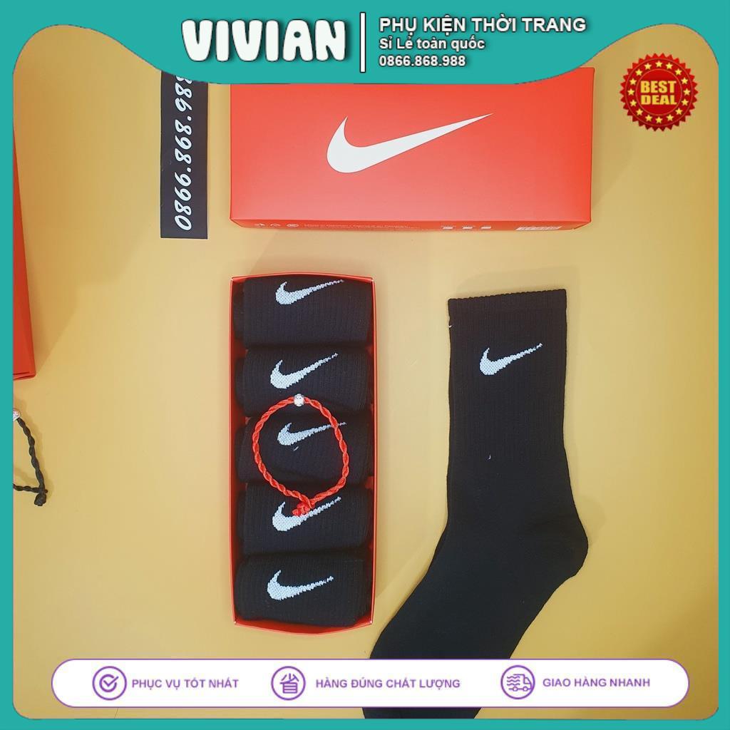 Vớ NIKE Cổ cao [ Hộp 5 đôi ] Tất dệt kim cao cổ, Hàng Cotton dày dặn, kháng khuẩn, thấm hút mồ hôi