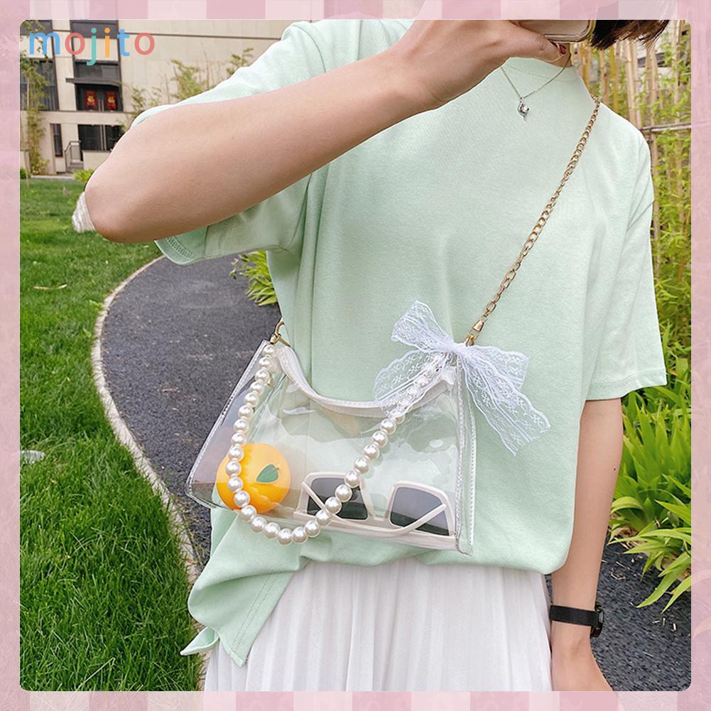 MOJITO Fashion Women Summer Clear Laser Shoulder Bag Bowknot Small Handbags Purse