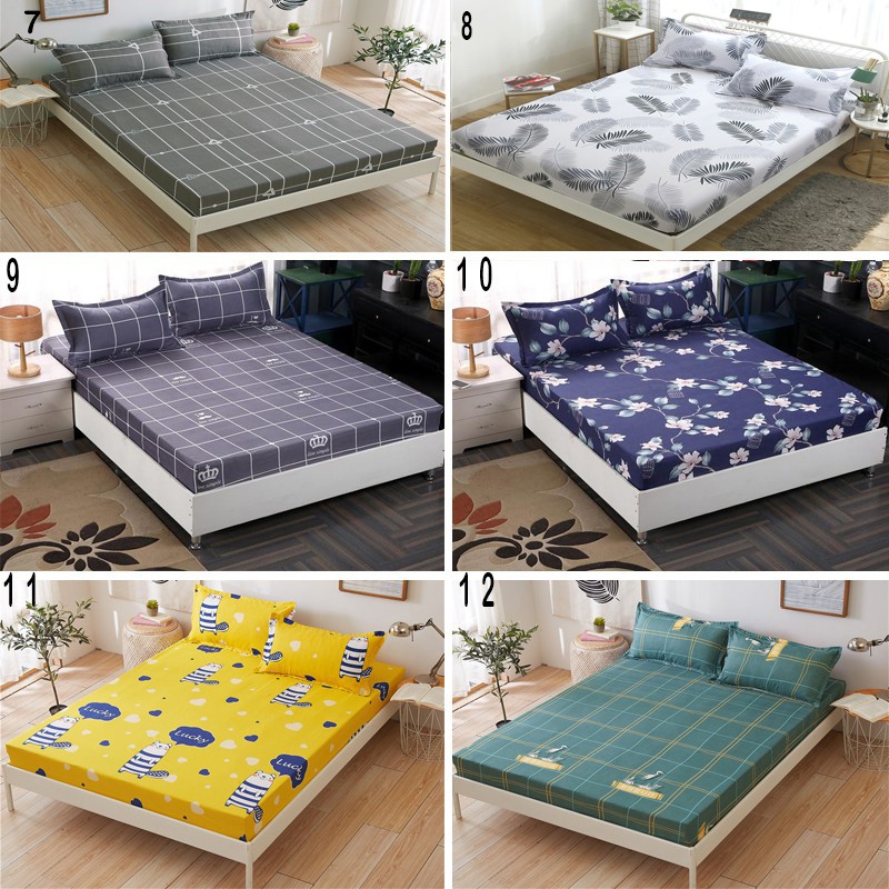 Bộ ga giường kèm 2 vỏ gối chất liệu cotton in họa tiết dễ thương cho giường 1.2m/1.5m/1.8m