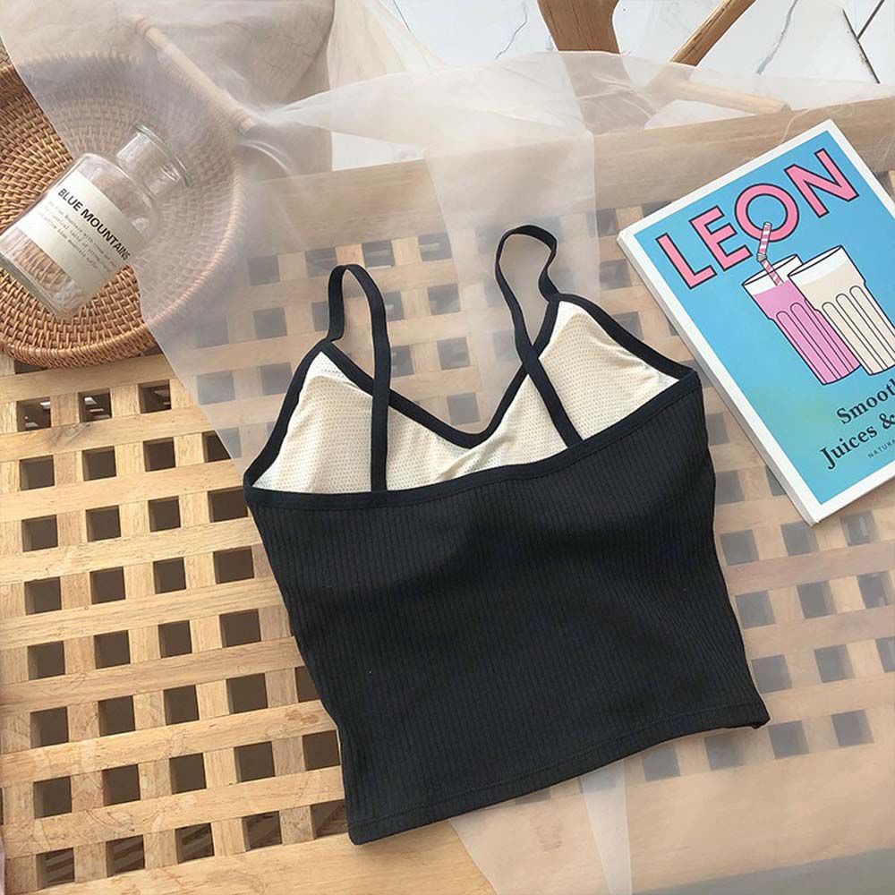 Áo 2 dây gài nút có mút lót nâng ngực cổ chữ V phong cách Hàn Quốc quyến rũ cho nữ