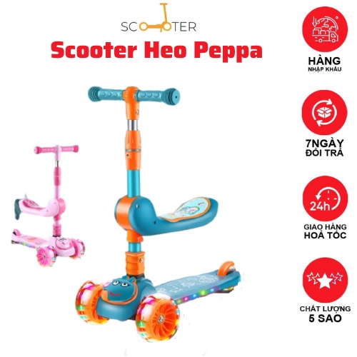 Xe Trượt Scooter Cao Cấp (Có Nhạc, Có Đèn), SCOOTER Cho Bé, Heo Peppa - XSH