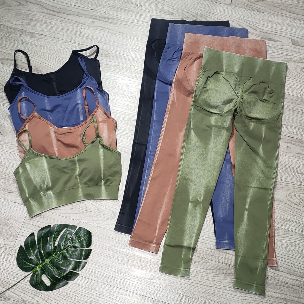Đồ tập gym yoga thể thao nữ, set bộ dệt kim áo bra kèm mút quần dài chun mông lưng cao ôm mông gen bụng Bin Sport BD173