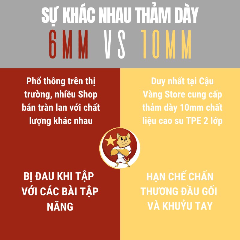 Thảm tập gym CẬU VÀNG dày 10mm, chống trượt tại nhà, CHỐNG CHẤN THƯƠNG ĐẦU GỐI