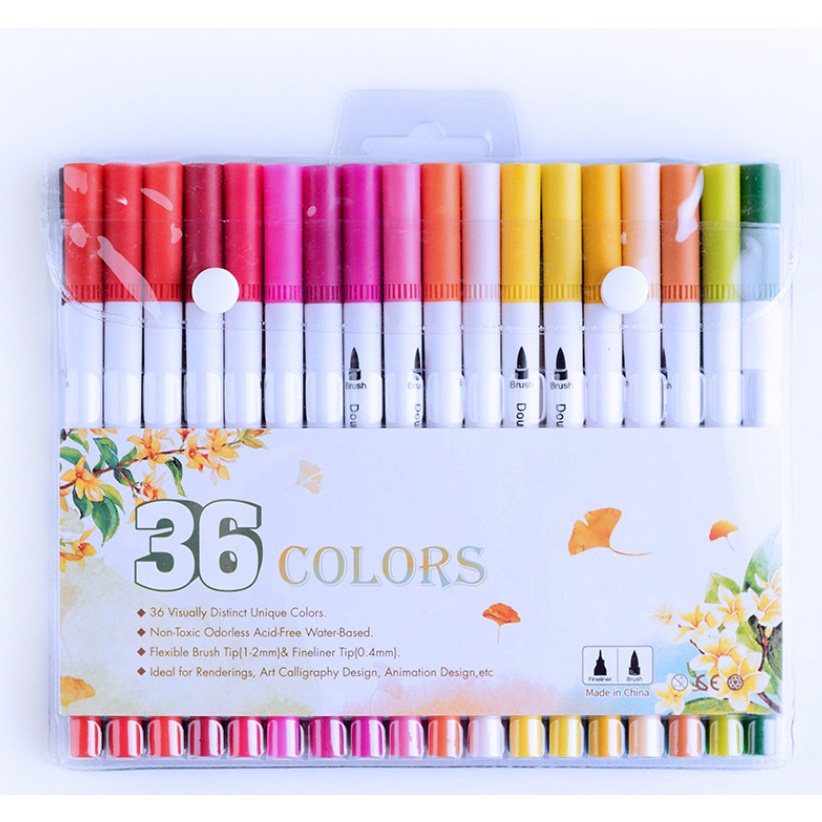 Bút màu dạ 2 đầu Thân trắng Double head túi nhựa trong cao cấp