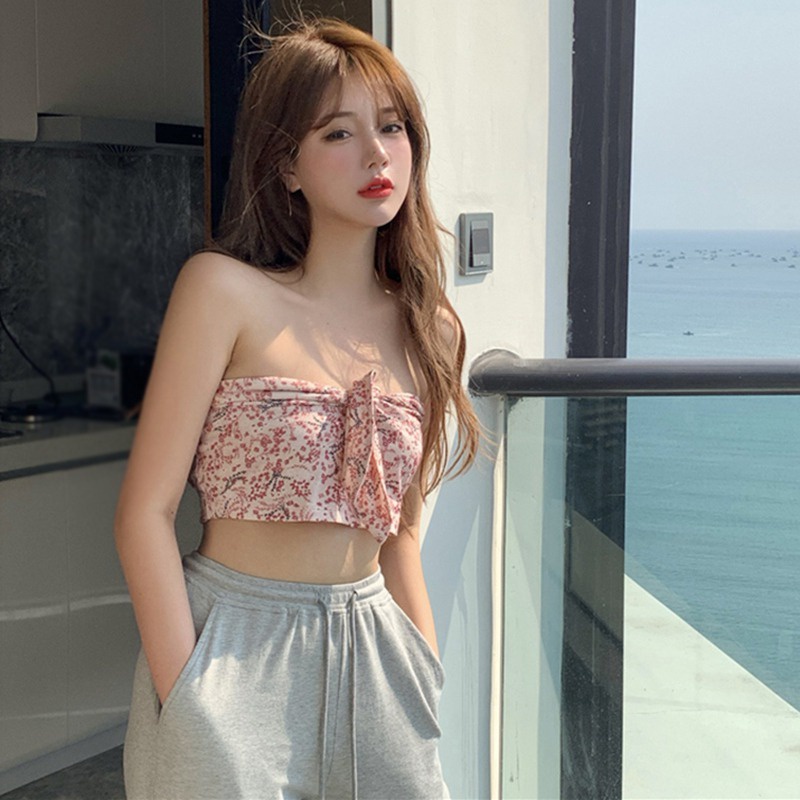 Áo ống cột dây mỏng dáng ôm họa tiết hoa nhiều màu sắc thời trang kỳ nghỉ mùa hè cho nữ mặc bên ngoài