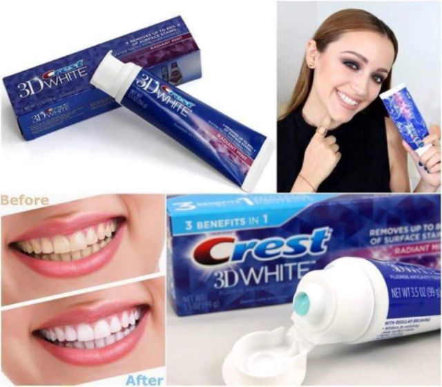 [BILL MỸ] Kem đánh trắng răng Crest 3D White 85g