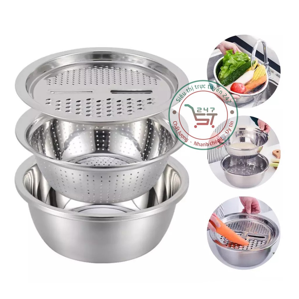 Bào đa năng có thau rổ bằng inox tiện dụng