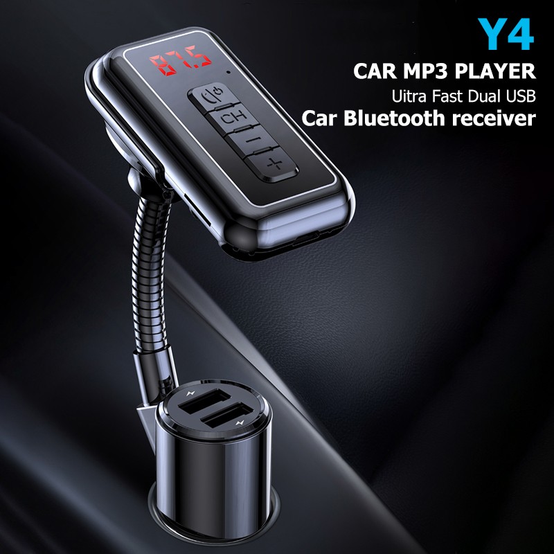 Cục Sạc Hai Cổng Usb Kiêm Máy Phát Mp3 Bluetooth Tích Hợp Đài Fm Hỗ Trợ Gọi Rảnh Tay Cho Xe Hơi