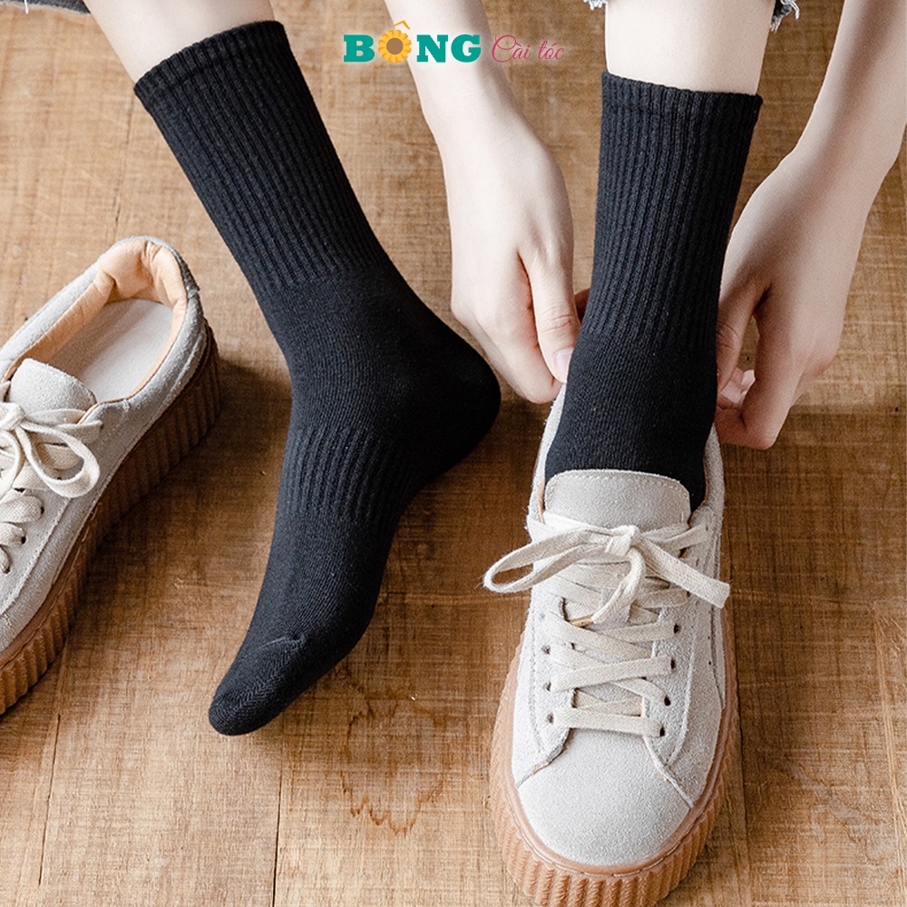 Tất nam nữ cổ cao dệt kim trắng đen chất cotton phong cách cổ điển nhiều kích thước TC40 - Vớ BÔNG Cài Tóc