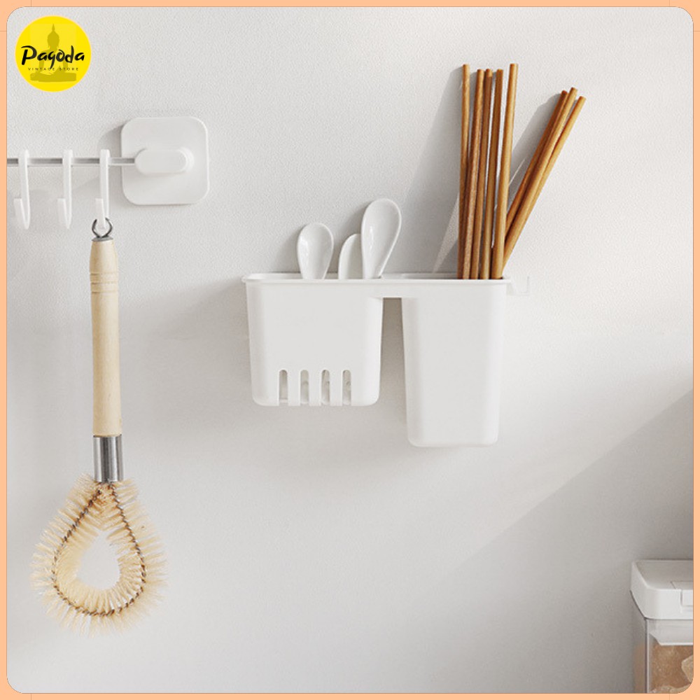 (SP mới) Hộp đựng thìa đũa 2 ngăn dán tường => Follow shop để nhận mã giảm giá