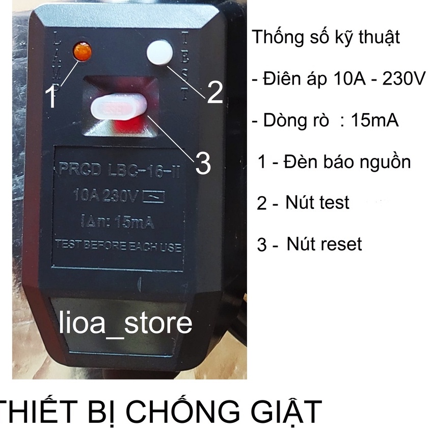 Ổ cắm dân dụng 3ĐN chống giật Lioa 3D33NCG( dây nguồn 3m)