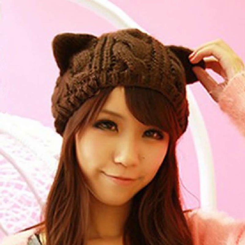 Youyo Mũ Len Dệt Kim Đính Sừng Quỷ Tai Mèo Mùa Đông Cho Nữ Ha
